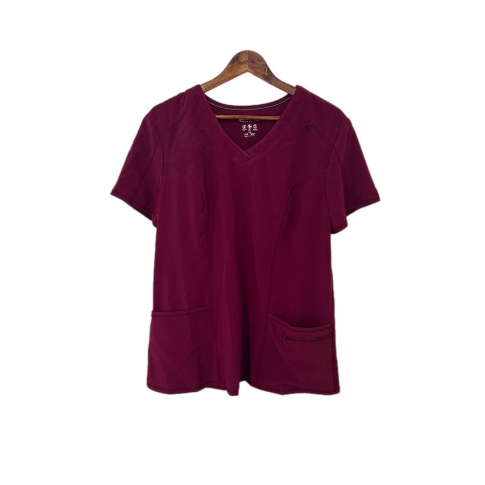 Scrubstar V-Neck Scrub Top Womens Large Burgundy Excellent Stretch Performance